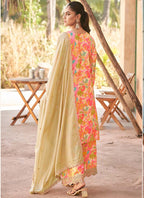 Vegaa Fashion Cream Premium Chinon Embroidered Palazzo Suit | Grocsy