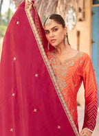 Vegaa Fashion Red Premium Chinon Embroidered Palazzo Suit | Grocsy