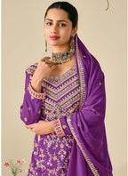 Vegaa Fashion Violet Premium Chinon Embroidered Palazzo Suit | Grocsy