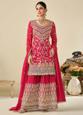 Vegaa Fashion Red Premium Chinon Embroidered Palazzo Suit | Grocsy