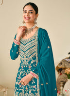 Vegaa Fashion Rama Premium Chinon Embroidered Palazzo Suit | Grocsy