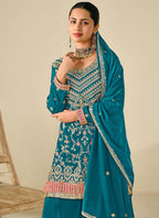 Vegaa Fashion Rama Premium Chinon Embroidered Palazzo Suit | Grocsy