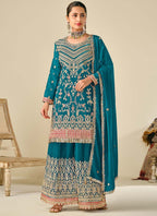 Vegaa Fashion Rama Premium Chinon Embroidered Palazzo Suit | Grocsy