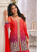 Vegaa Fashion Red Premium Chinon Embroidered Palazzo Suit | Grocsy