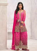 Vegaa Fashion Pink Premium Chinon Embroidered Palazzo Suit | Grocsy