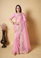 Vamsee Pink Organza Saree | Grocsy