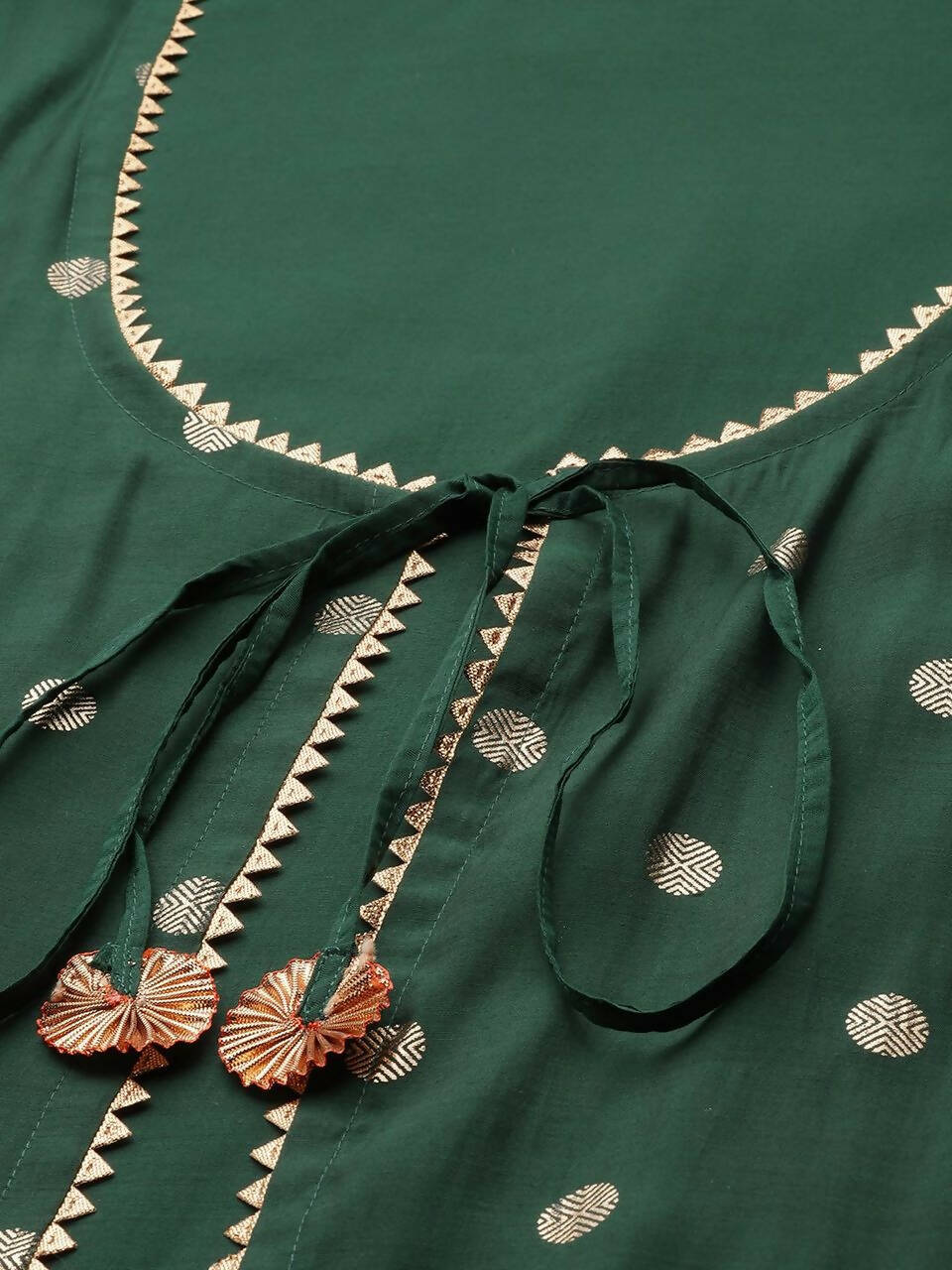 Ahalyaa Womens Dark Green Chanderi Gold Foil Printed Kurta Palazzo Set | Grocsy