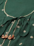 Ahalyaa Womens Dark Green Chanderi Gold Foil Printed Kurta Palazzo Set | Grocsy
