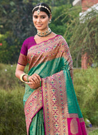 Anaita Rama Banarasi Saree With Blouse Piece | Grocsy