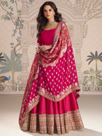 Evanik Women Pink Embroidered Design Wedding Gown with Dupatta | Grocsy