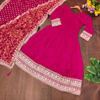 Evanik Women Pink Embroidered Design Wedding Gown with Dupatta | Grocsy