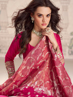 Evanik Women Pink Embroidered Design Wedding Gown with Dupatta | Grocsy