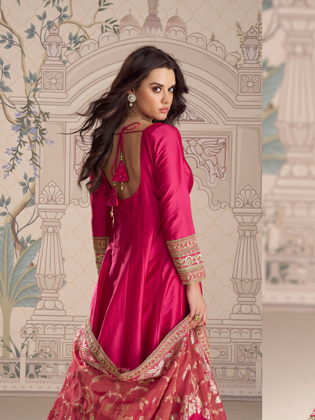 Evanik Women Pink Embroidered Design Wedding Gown with Dupatta | Grocsy