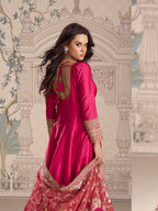 Evanik Women Pink Embroidered Design Wedding Gown with Dupatta | Grocsy