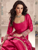 Evanik Women Pink Embroidered Design Wedding Gown with Dupatta | Grocsy