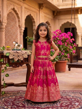 Evanik Ranipink Banarasi Silk Kids Lehenga Choli Set with Zari Jacquard Work for Girls | Grocsy