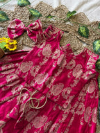 Evanik Ranipink Banarasi Silk Kids Lehenga Choli Set with Zari Jacquard Work for Girls | Grocsy