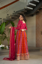 Evanik Rani Pink Faux Georgette With Zari & Sequins Embroidered work Wedding Gown | Grocsy