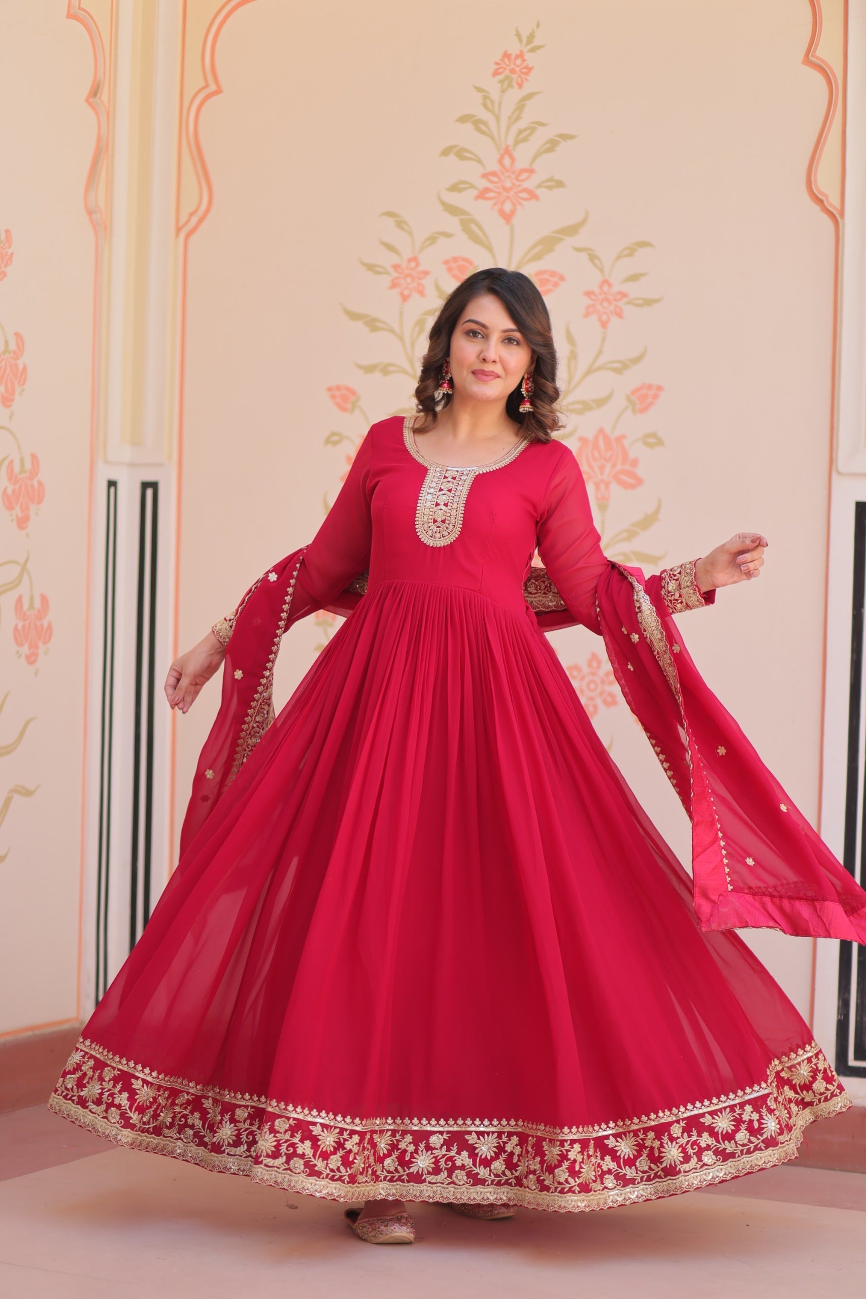 Evanik Faux Georgette With Embroidered Work Wedding Gown Dupatta | Grocsy