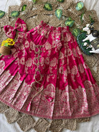 Evanik Ranipink Banarasi Silk Kids Lehenga Choli Set with Zari Jacquard Work for Girls | Grocsy