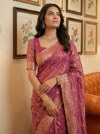 Anaita Rani Pink Woven Tissue Silk Saree With Blouse | Grocsy