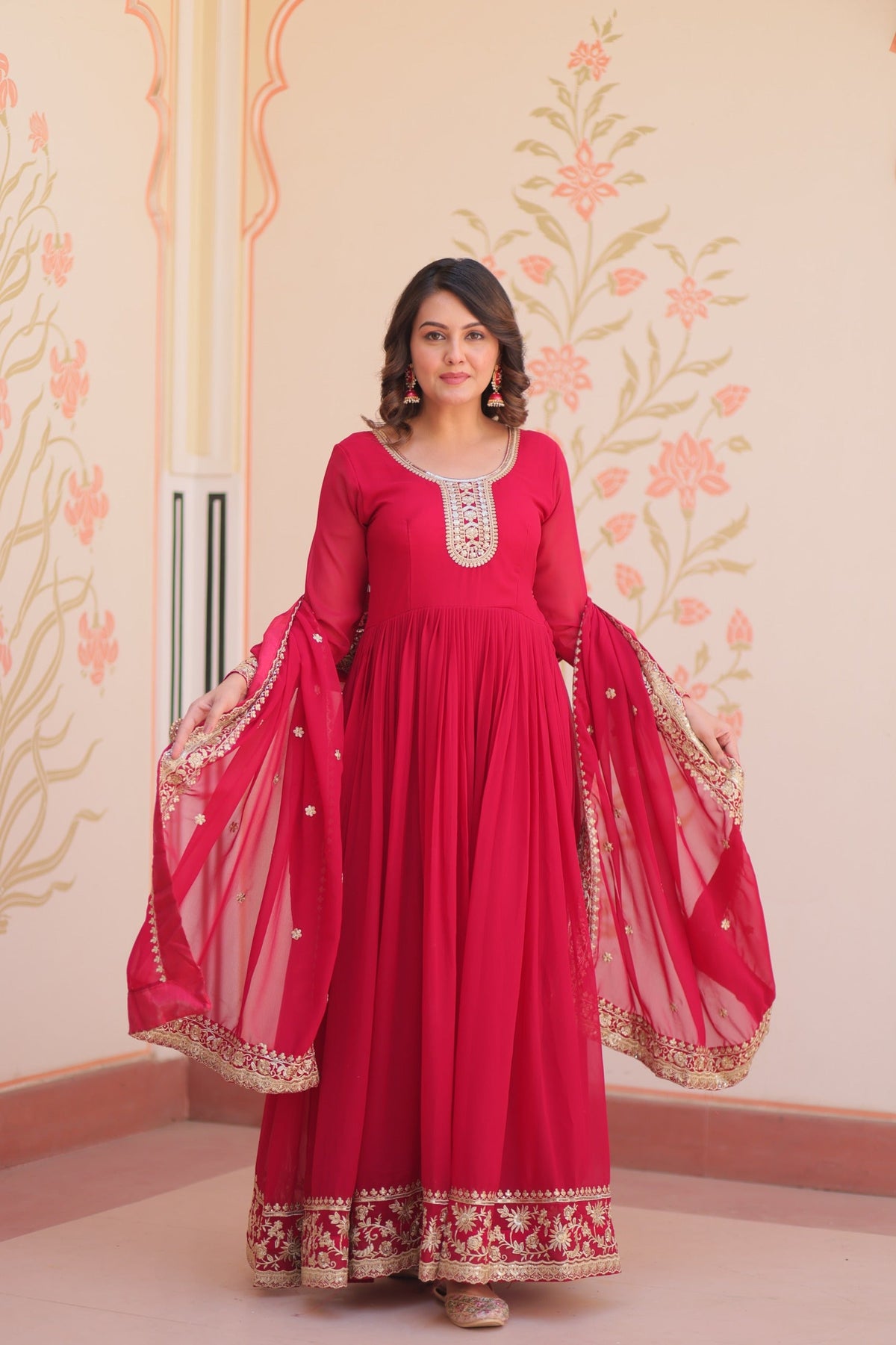 Evanik Faux Georgette With Embroidered Work Wedding Gown Dupatta | Grocsy