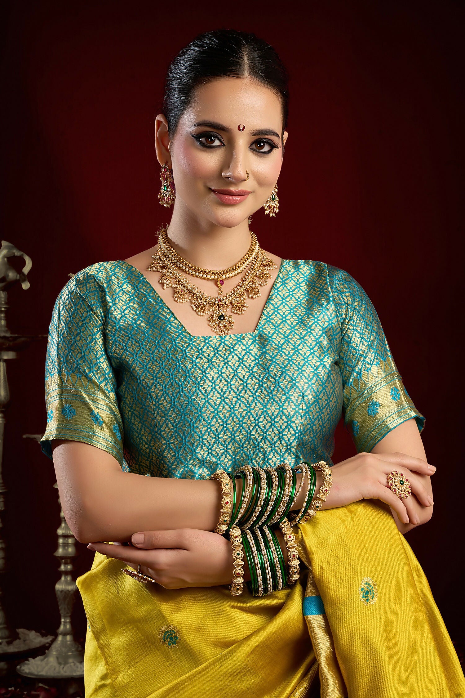 Joban Fashion Yellow Paithani Silk Blend Butti Saree | Grocsy