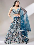 Tulsi Art Ravishing Teal Blue Color Sequins Soft Net Party Wear Lehenga Choli | Grocsy