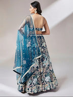 Tulsi Art Ravishing Teal Blue Color Sequins Soft Net Party Wear Lehenga Choli | Grocsy