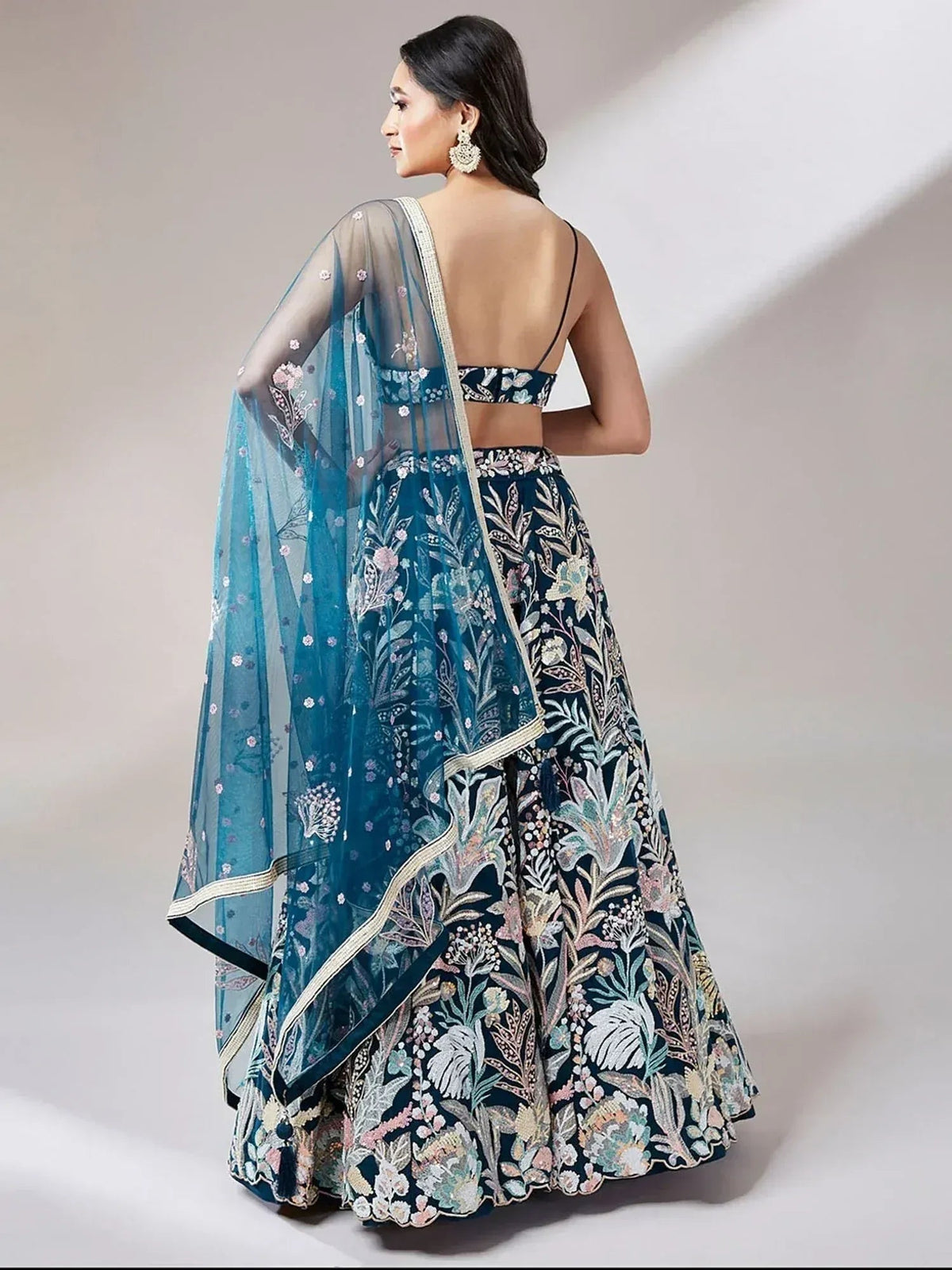 Tulsi Art Ravishing Teal Blue Color Sequins Soft Net Party Wear Lehenga Choli | Grocsy