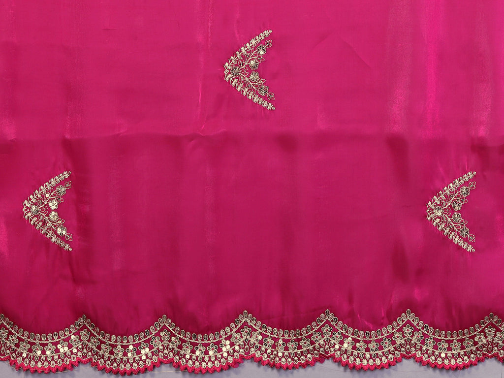 Vastranavya Pink Embroidery Work Shimmer Chiffon Saree with Unstitched Blouse | Grocsy