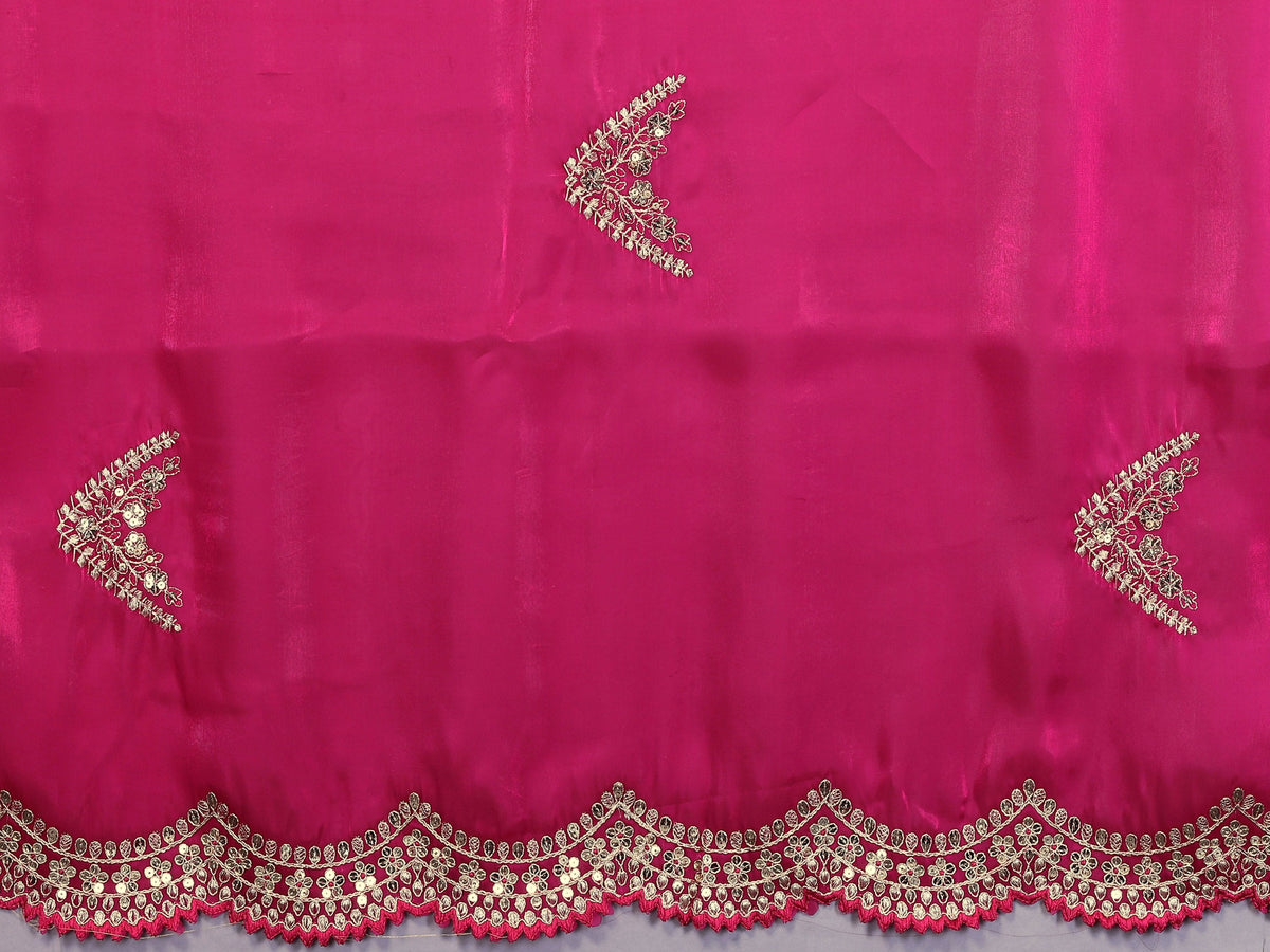 Vastranavya Pink Embroidery Work Shimmer Chiffon Saree with Unstitched Blouse | Grocsy