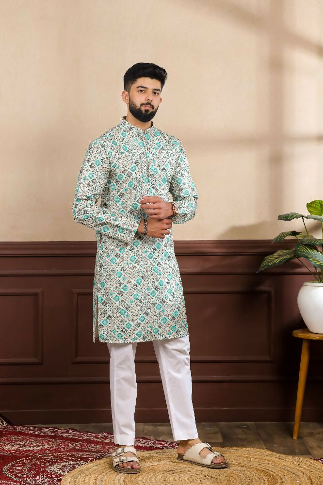 Blue Art Silk Digital Printed, Embroidery Work Kurta Set - Mahotsav | Grocsy