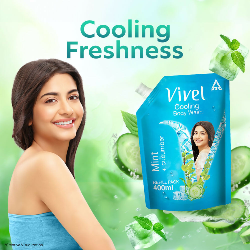 Vivel Cooling Body Wash Mint & Cucumber Moisturizing Shower Gel Supersaver Refill Pouch | Grocsy