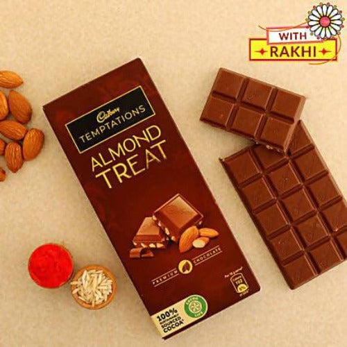 Zardosi Lustrous Rakhi And Almond Treat Chocolate Combo | Grocsy