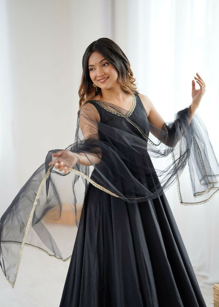 Joban Fashion Black Kurta Set Chanderi Sequence Embroidery Work | Grocsy