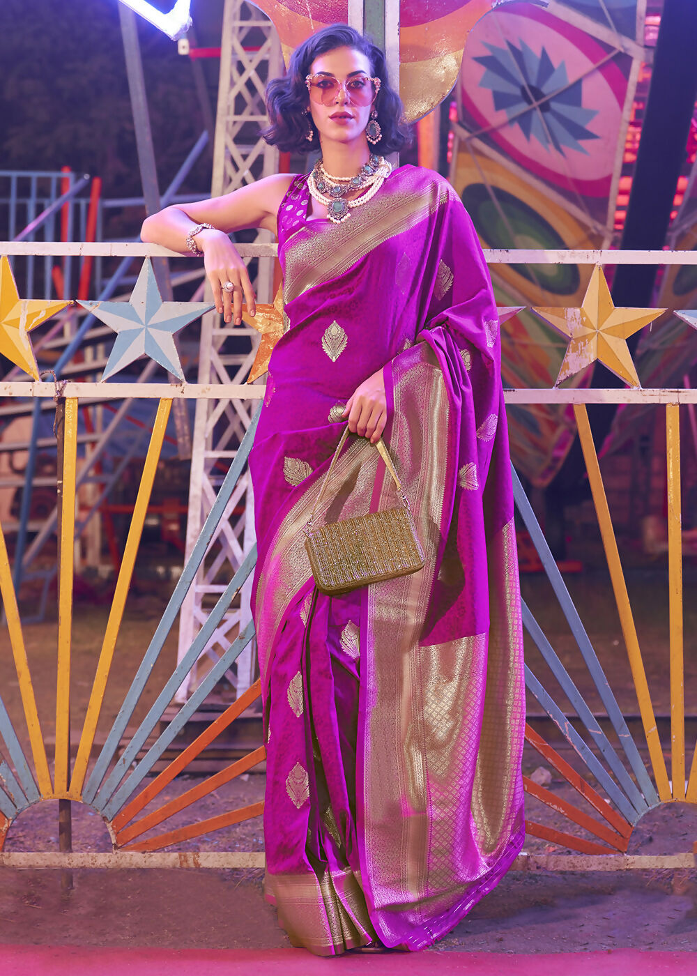 Beautiful Magenta Handloom Weaving Silk Saree - Emponline | Grocsy