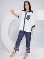 Joban Fashion White Rayon Crepe Hand-Embellished Shirt with Embellished Pants | Grocsy
