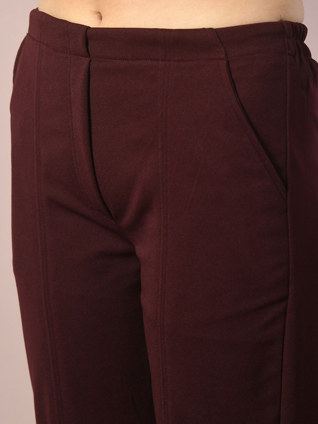Myshka Women's Coffee Brown Solid Party Parallel Trousers | Grocsy