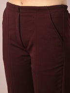 Myshka Women's Coffee Brown Solid Party Parallel Trousers | Grocsy