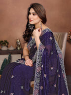 Teeya Creation New Womens Latest Party Wear Soft Chiffon Silk Saree-Purple | Grocsy