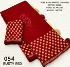 Red Pure Chanderi Hand Block Saree with Unstitched Blouse - Hiral Fashion | Grocsy