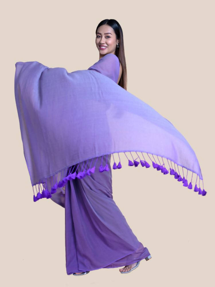Suta Lavender Solid Mul Saree | Grocsy