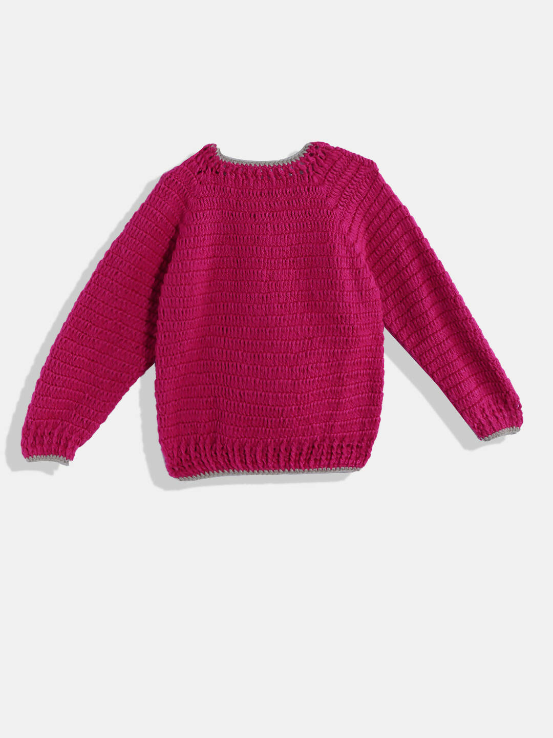 Chutput Kids Woollen Hand Knitted Full Sleeves Bird Detail Sweater For Baby Boys - Magenta | Grocsy