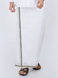 Ramraj Cotton Mens Cotton 3/ 4 " Silver Jari Dhoti - White | Grocsy