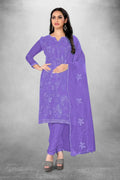 Lavender Heavy Organza Silk Embroidered Unstitched Dress Material - Amara | Grocsy