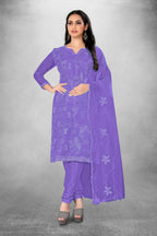 Lavender Heavy Organza Silk Embroidered Unstitched Dress Material - Amara | Grocsy