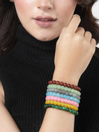 NVR Men & Women Set of 7 Artificial Beads Elasticated Bracelet