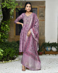 Vaasva Women's Chanderi Printed Suit Set With Pant And Printed Dupatta | Grocsy