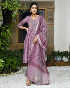 Vaasva Women's Chanderi Printed Suit Set With Pant And Printed Dupatta | Grocsy